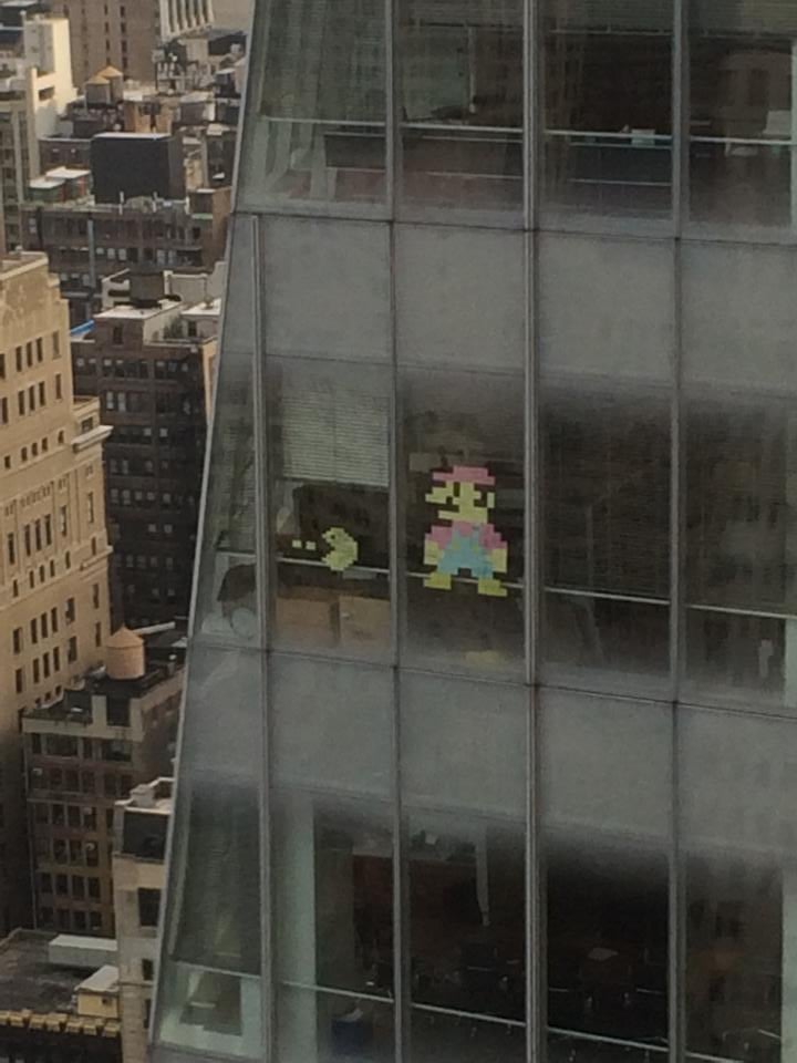 "Saw a Pacman and Mario made of Post-It notes in the office across the street from mine last week!"