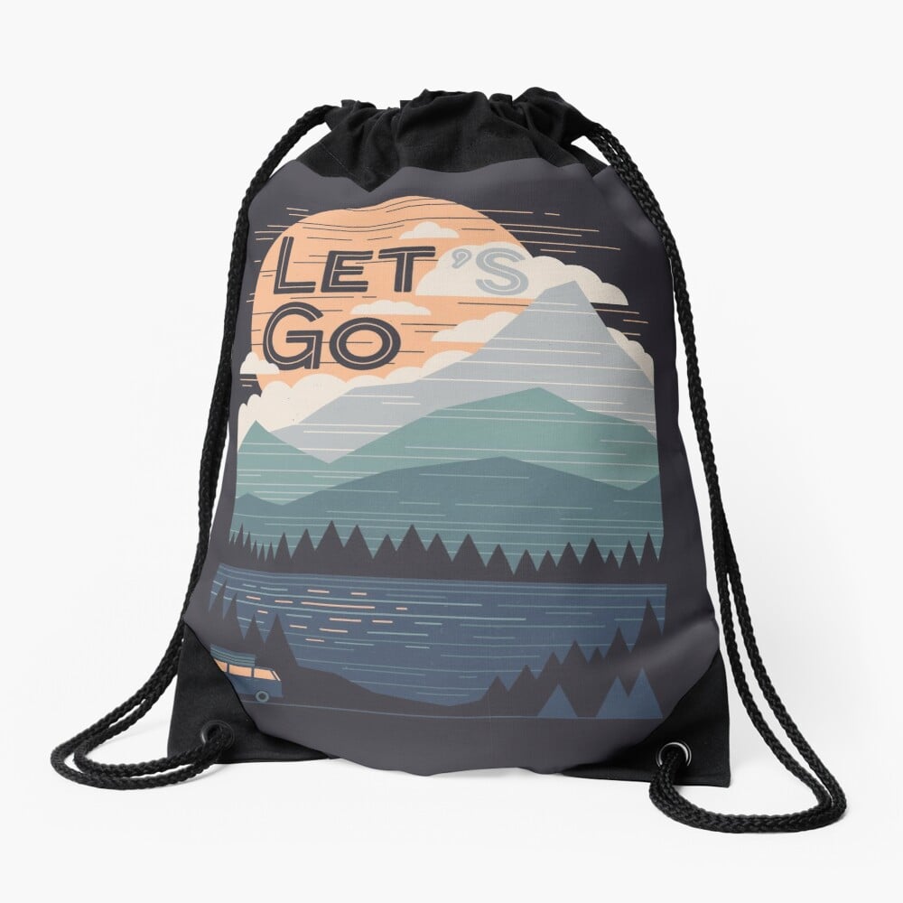 Bag For 9-Year-Old: Redbubble Let's Go Drawstring Bag by thepapercrane