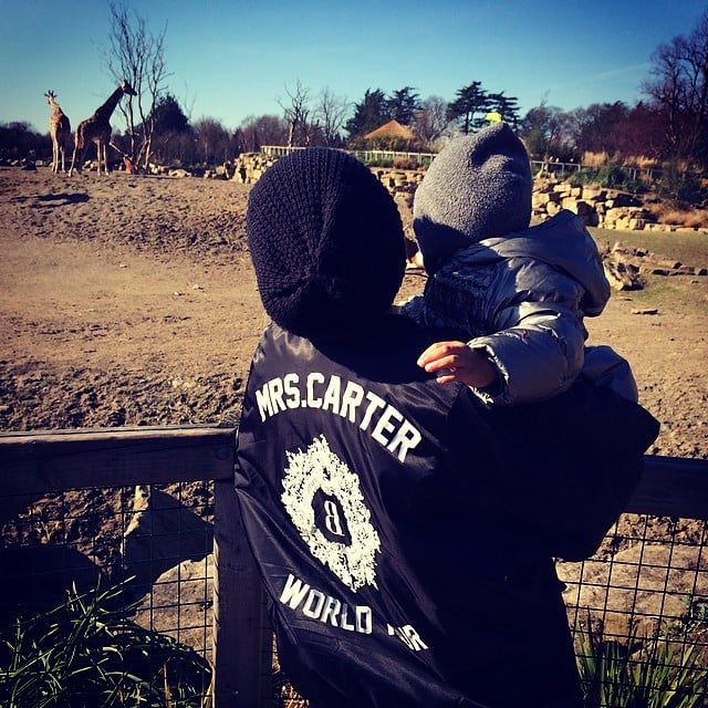 She takes Blue to the zoo.