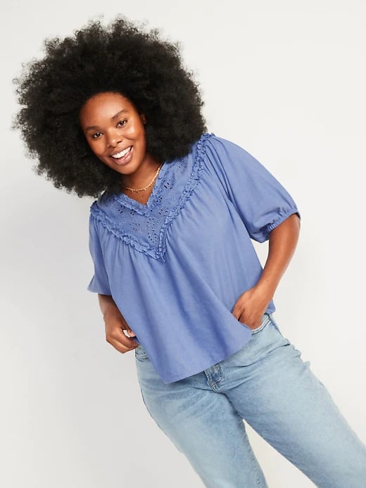 Old Navy Oversized Ruffled Cutwork Short-Sleeve Blouse