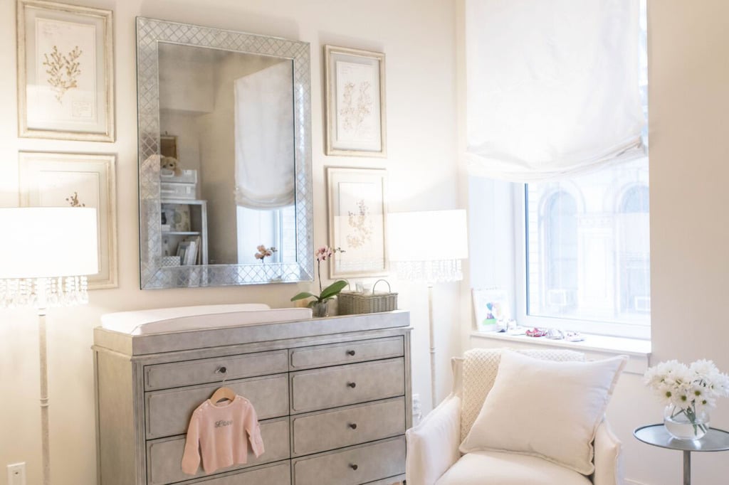 Ruby's naps will be easier when the sun is blocked by these chic Belgian linen Roman shades (priced to order). And don't even get us started on that precious, tiny pink sweater hanging from the dresser!