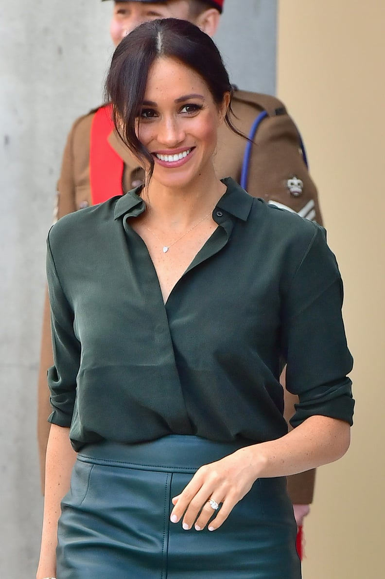Meghan Markle s Green Hugo Boss Leather Skirt POPSUGAR Fashion
