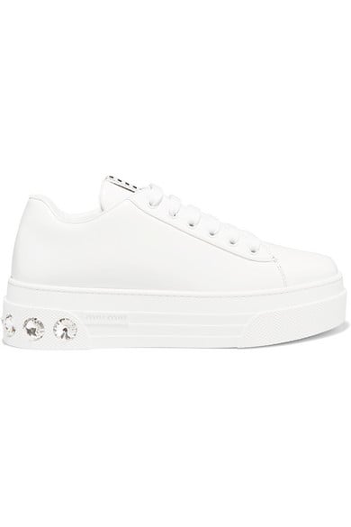 Miu Miu Crystal-Embellished Patent-Leather Platform Sneakers