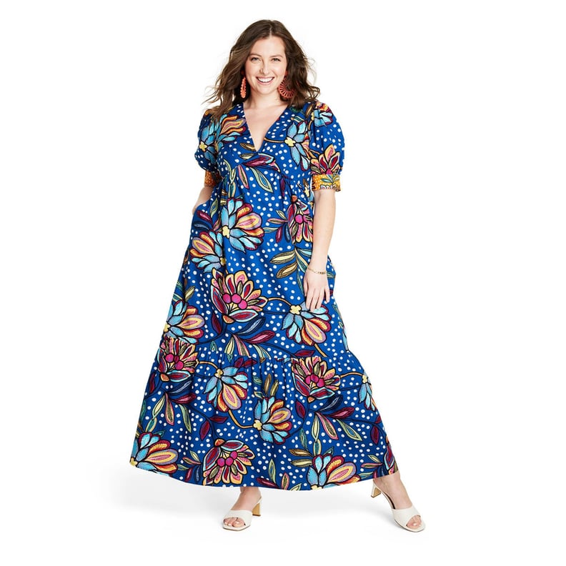 A Puff-Sleeve Dress: Tabitha Brown For Target Mixed Floral/Polka Dot Print Puff Sleeve Midi Dress