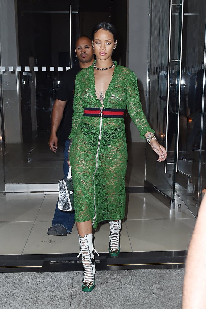 Rihanna In See Through Green Dress In Nyc May 2016 Popsugar Celebrity Photo 3