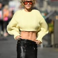 Rita Ora Shows Off Her Abs in a Low-Rise Leather Midi Skirt in London