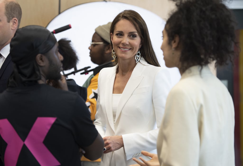 Kate Middleton's White Suit and Geometric Statement Earrings