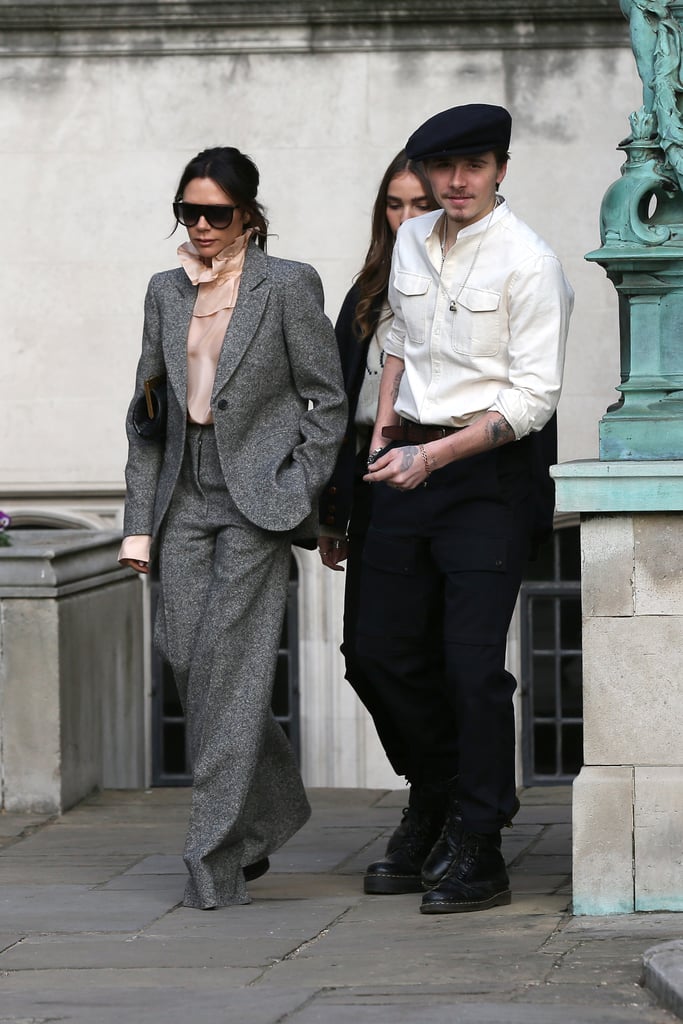 Victoria Beckham Gray Suit With Brooklyn Beckham Girlfriend