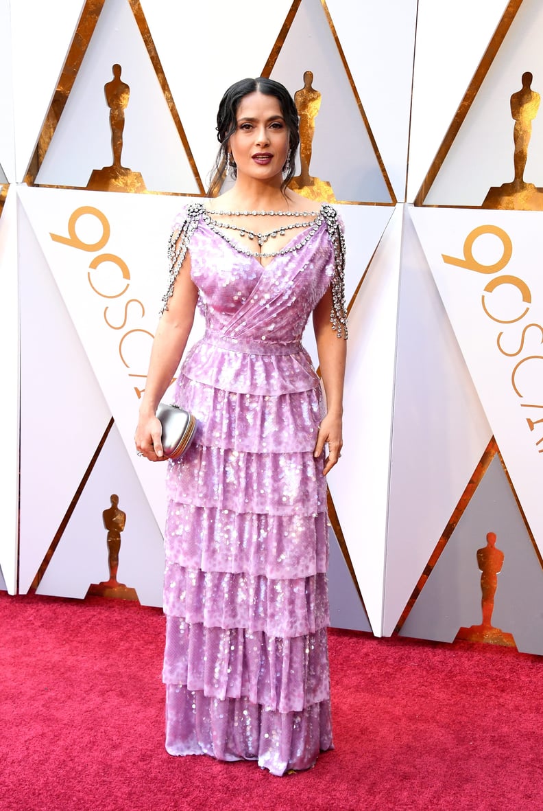 Salma Hayek Purple Gucci Dress at Oscars 2018 | PS Fashion