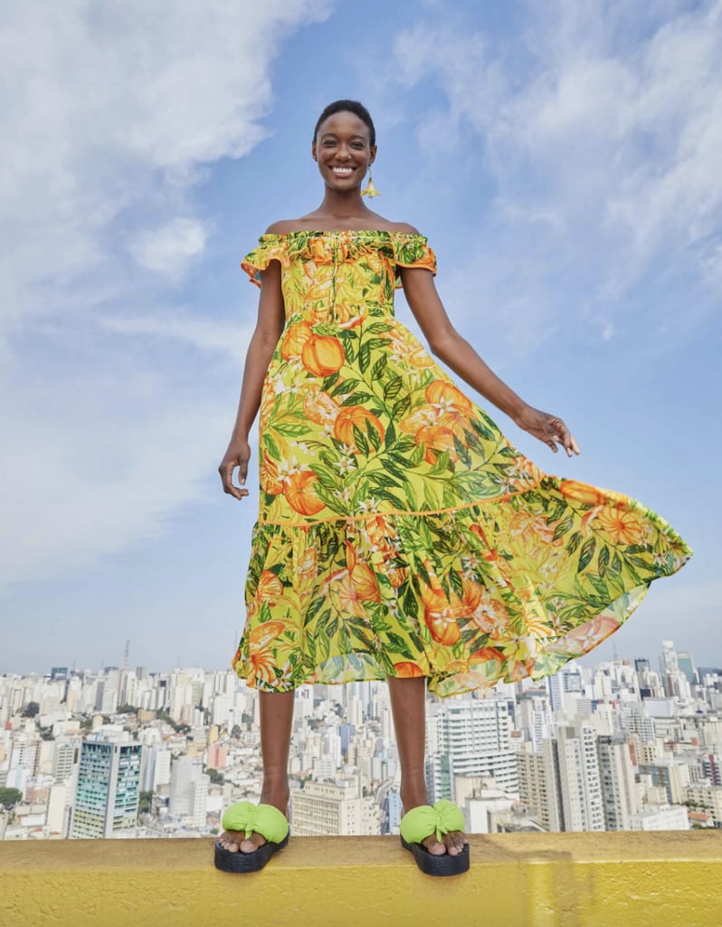 FARM Rio Tangerines Off-the-Shoulder Midi Dress