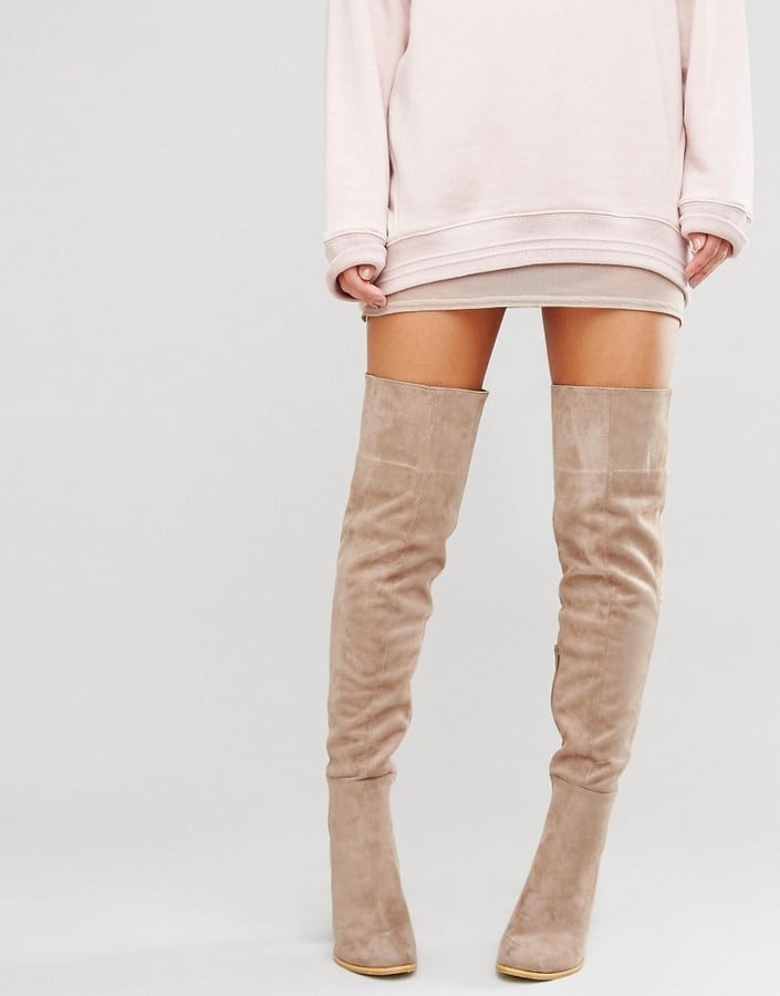 women taupe over the knee boots