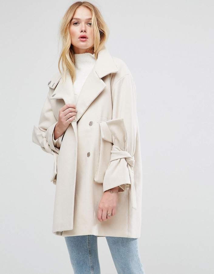 Asos Oversized Coat With Bow Sleeve