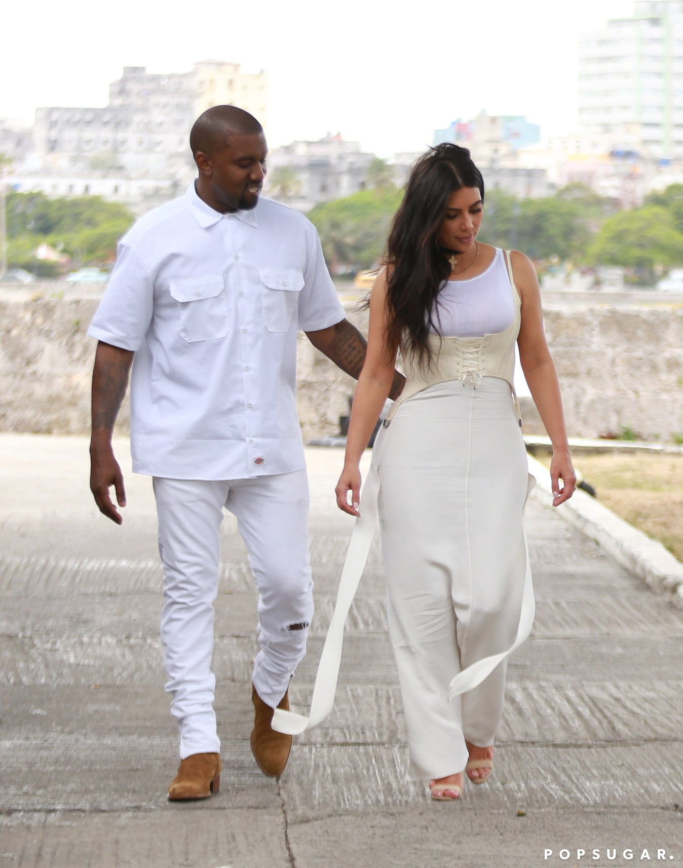 Kim Kardashian and Kanye West Wearing White in Cuba | POPSUGAR Fashion