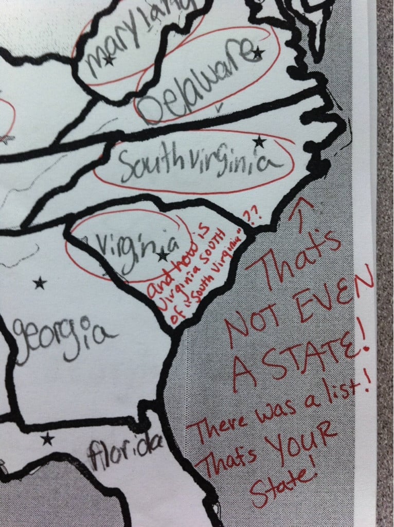 "It's possible that geography isn't this student's strength."
Source: Reddit user middlejacks via Imgur