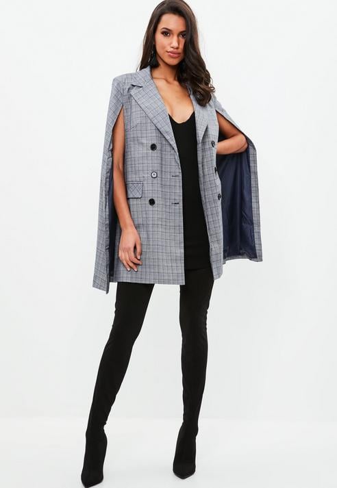 Missguided Blue Plaid Cape Blazer