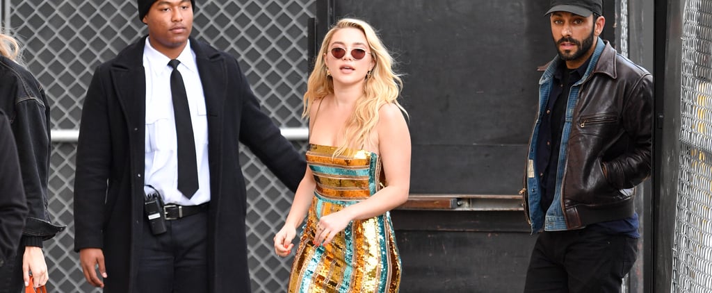 Florence Pugh's Striped Sequin Dress on Jimmy Kimmel Live