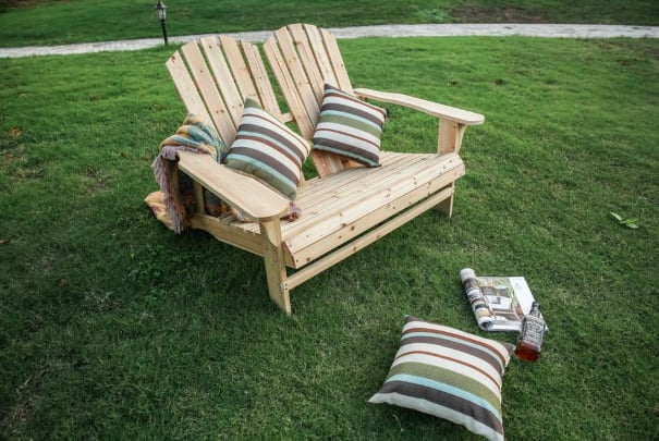 Connected Adirondack Chairs: Patio Festival Natural Wood Double Adirondack Chair