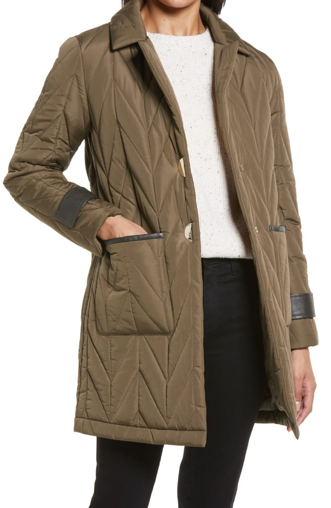 For Some Leather Accents: Via Spiga Herringbone Quilted Coat