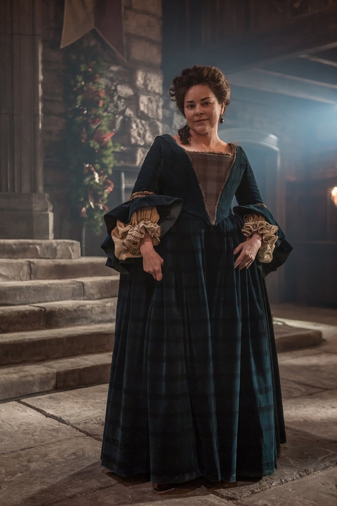 Author Diana Gabaldon, upon whose novels the series is based, all dressed up for her season one cameo as Iona MacTavish in an episode called "The Gathering."