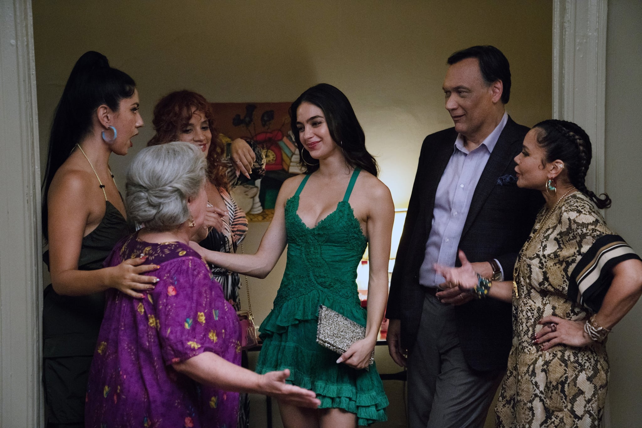 IN THE HEIGHTS, from left: Stephanie Beatriz, Olga Merediz, Dascha Polanco, Melissa Barrera,  Jimmy Smits, Daphne Rubin-Vega, 2021. ph: Macall Polay /  Warner Bros. / Courtesy Everett Collection