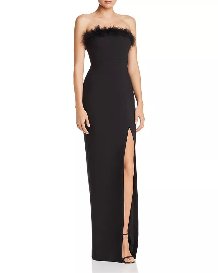 LIKELY Presley Feather-Trimmed Strapless Gown