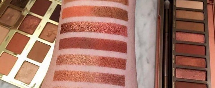 Tarte Toasted Palette and Naked Heat Swatched Side by Side