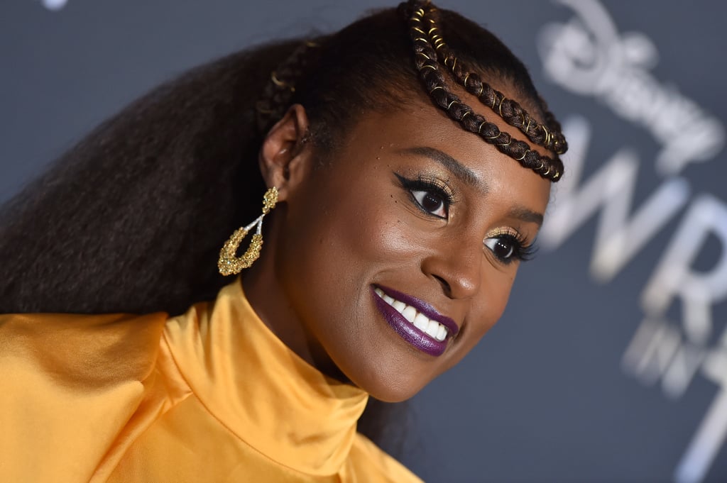 Issa Rae's Berry Lipstick and Braided Crown Hairstyle