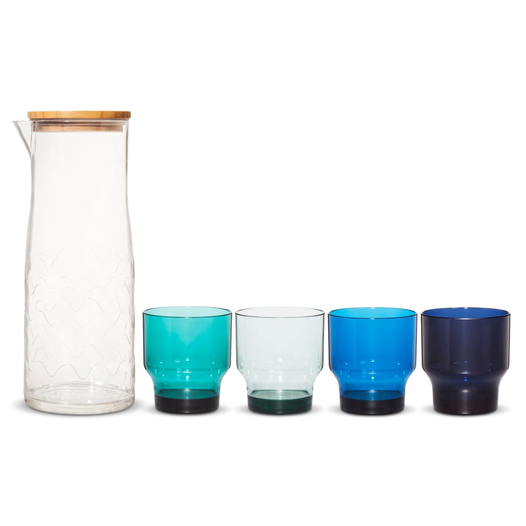 Lokki print carafe drinkware set in blue ($25)