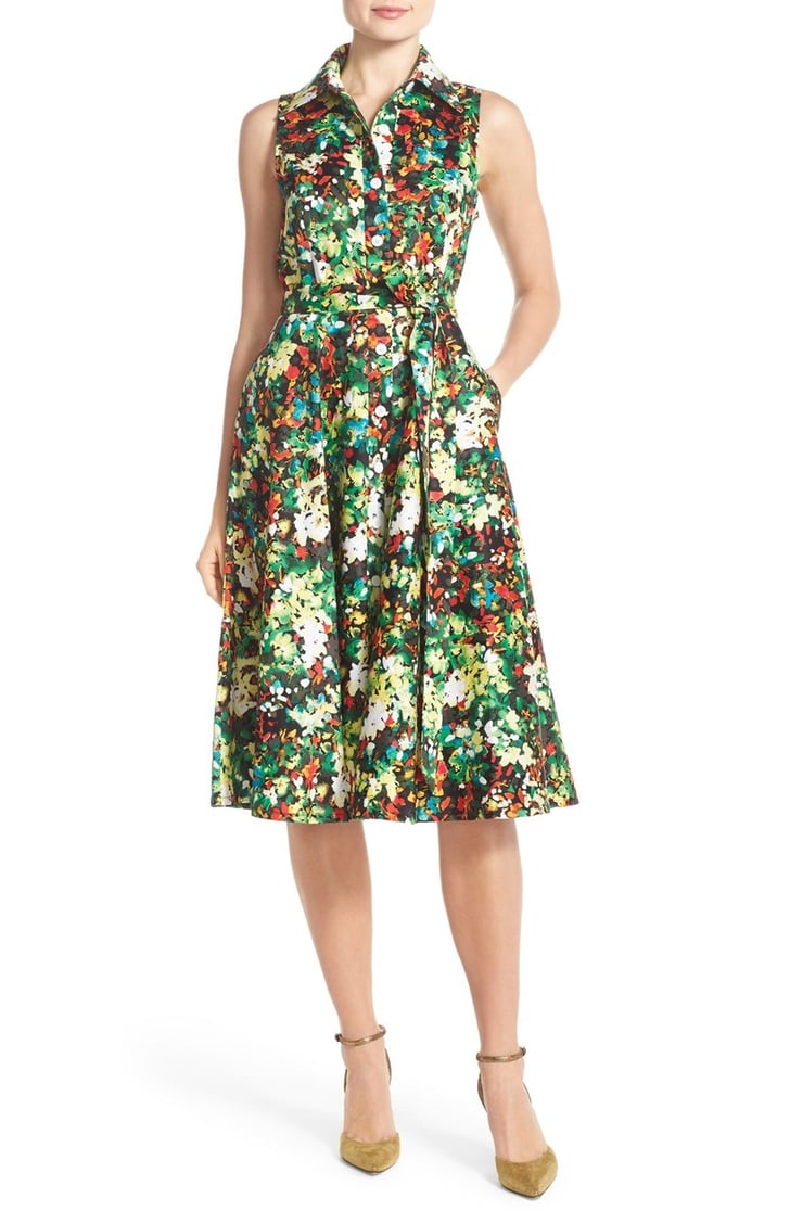 Chetta B Floral Sateen Fit & Flare Shirt Dress ($88) | Me Before You ...