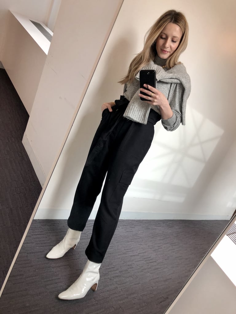 How I Styled My Utility Pants: With 2 Sweaters, White Boots, and Jewelry