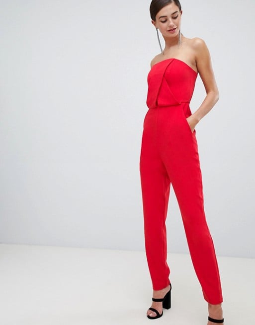 Asos Design Tall Structured Bandeau Jumpsuit With Peg Leg