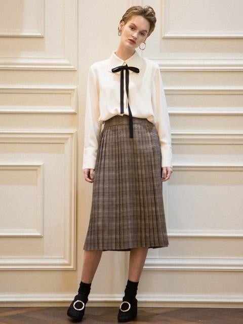 Check Pleats Skirt Brown