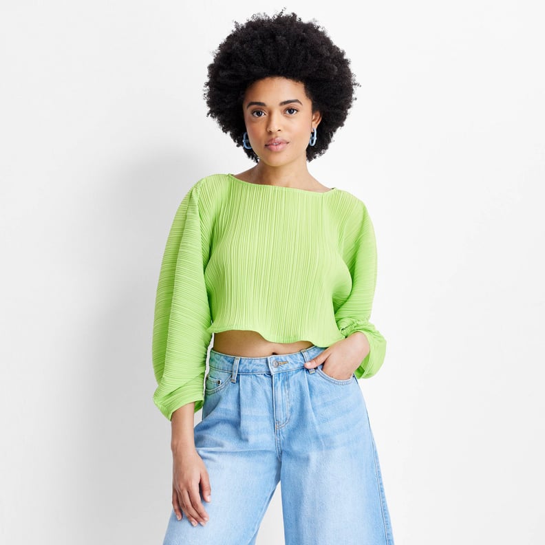 A Lime Green Top: Future Collective with Gabriella Karefa-Johnson Croissant Sleeve Plisse Crop Top