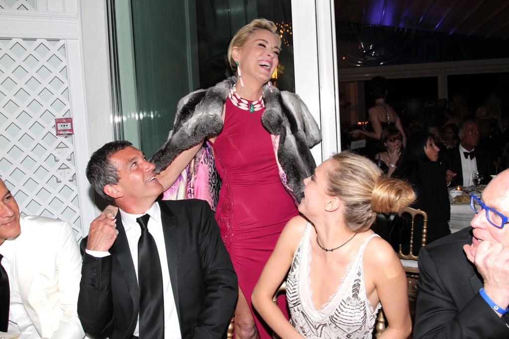 Sharon Stone laughed with Antonio Banderas and Cara.