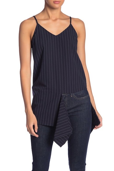 Grey Lab Pinstripe Asymmetrical Hem Tank