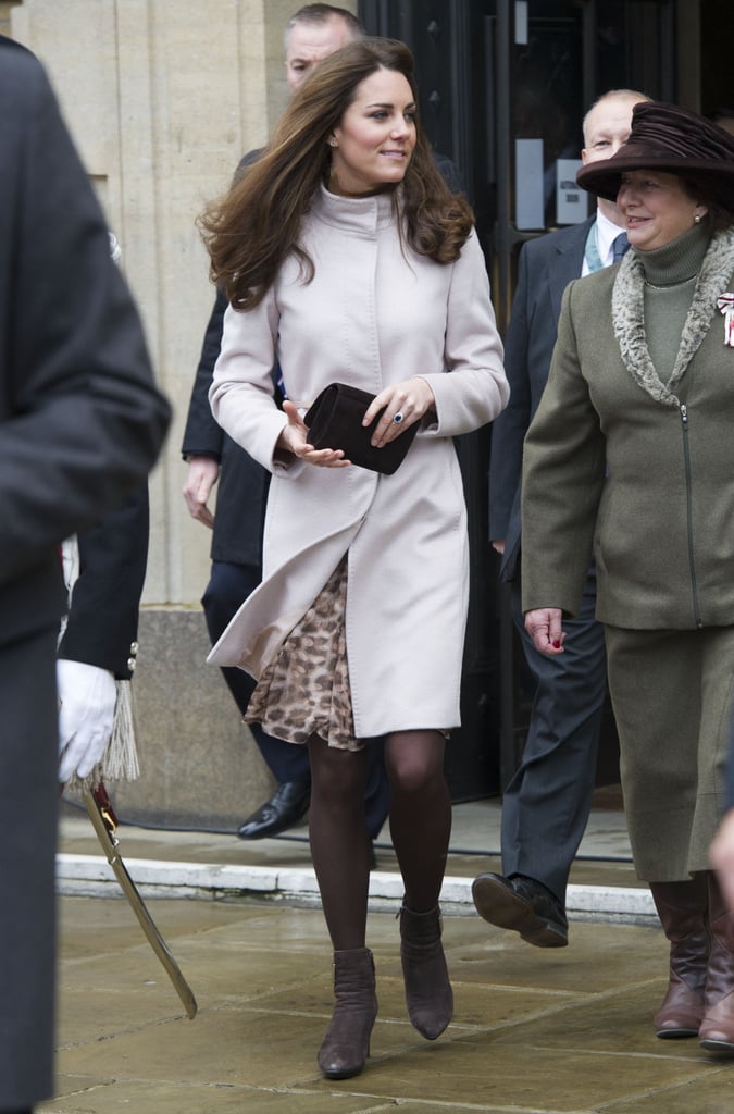 Kate has worn her Max Mara leopard-print chiffon dress on more than one occasion, debuting it in public on a trip to Cambridge in 2012.