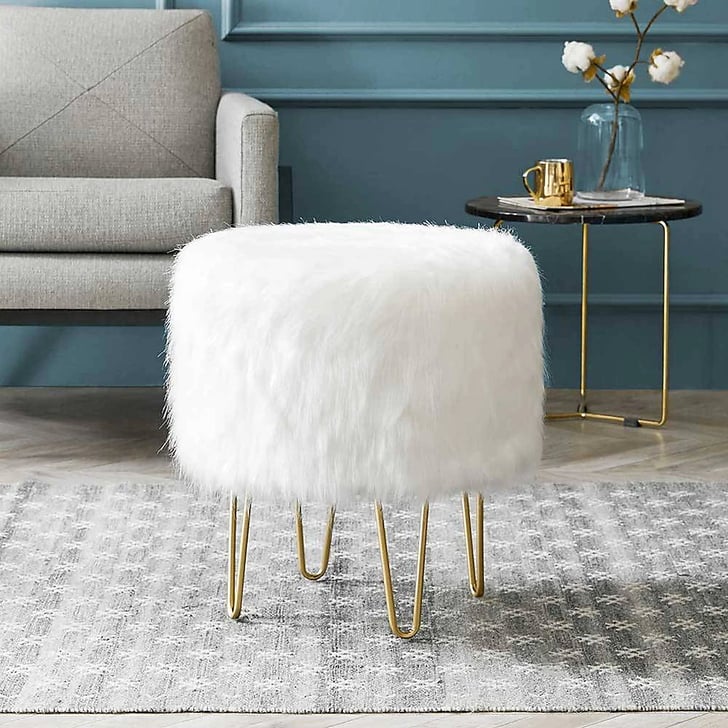Something Fuzzy eLuxury Glam White Faux Fur Round Ottoman Best