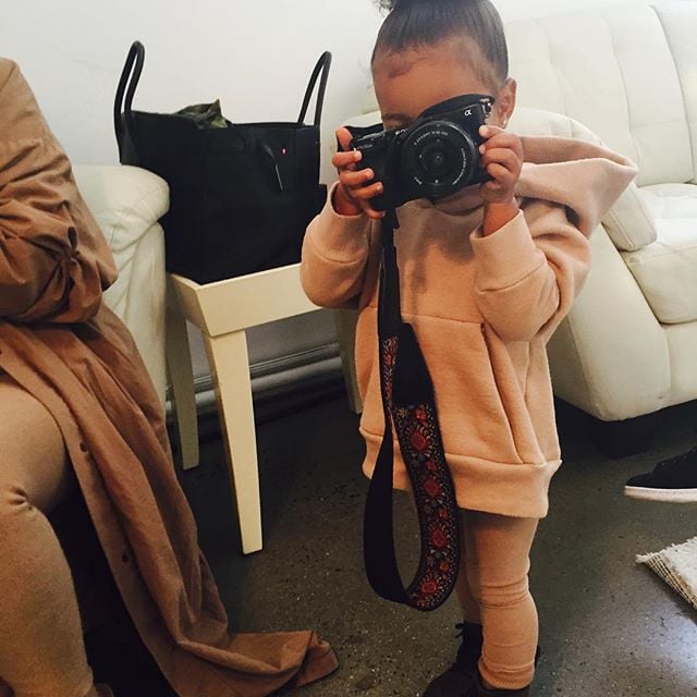 Kim Kardashian and North West at Yeezy Season 2 Fashion Show