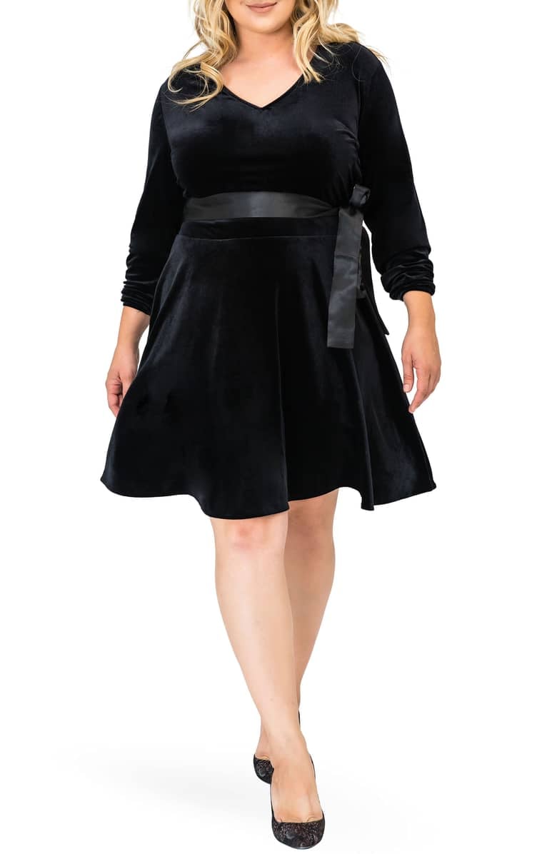 slim fit dress slacks Mollie Black Velvet Fit to Flare Mini Dress main image 0