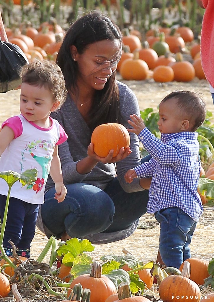 Zoe Saldana and Marco Perego Take Twins to the Pumpkin Patch