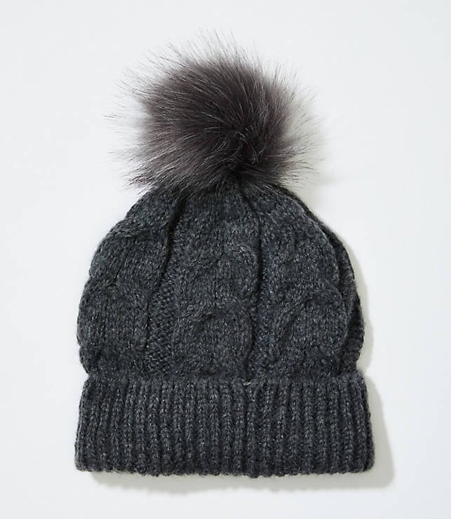 Cable Faux Fur Pom Pom Hat