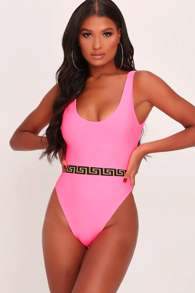 I Saw It First Neon Neon Pink Aztec Trim Swimsuit