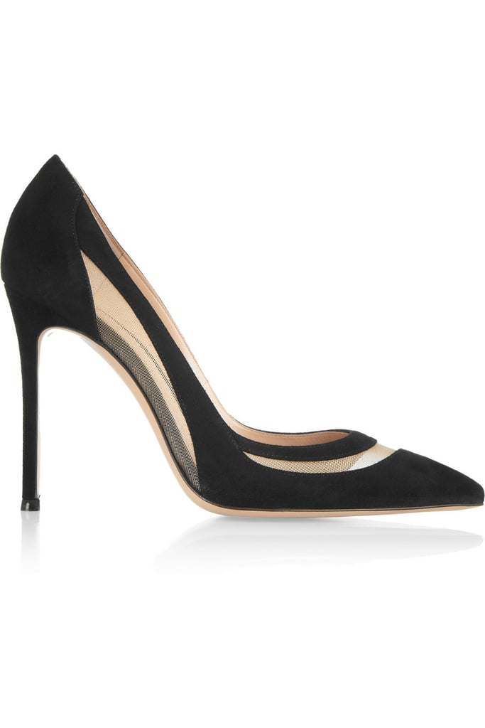 Gianvito Rossi Mesh-Paneled Suede Pumps ($770)