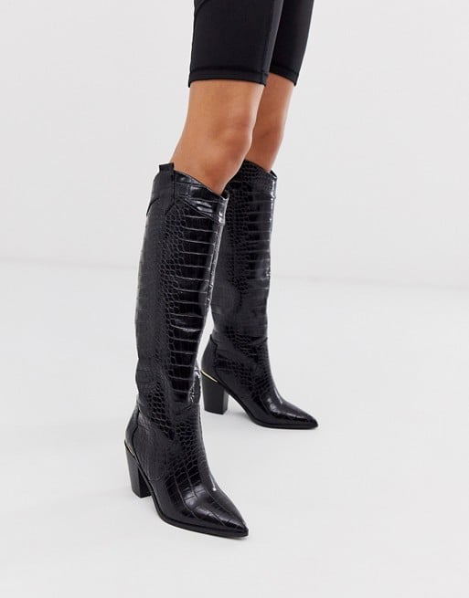 ASOS DESIGN Catch Up Western Pull On Knee Boots