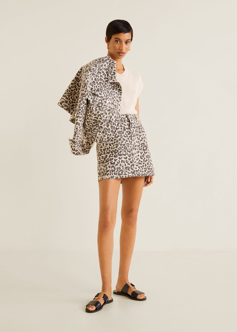 Mango Leopard Denim Miniskirt