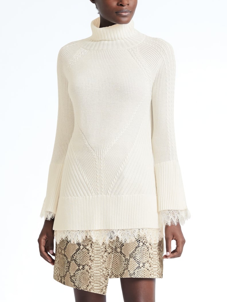 Cable-Knit Turtleneck with Lace Accents