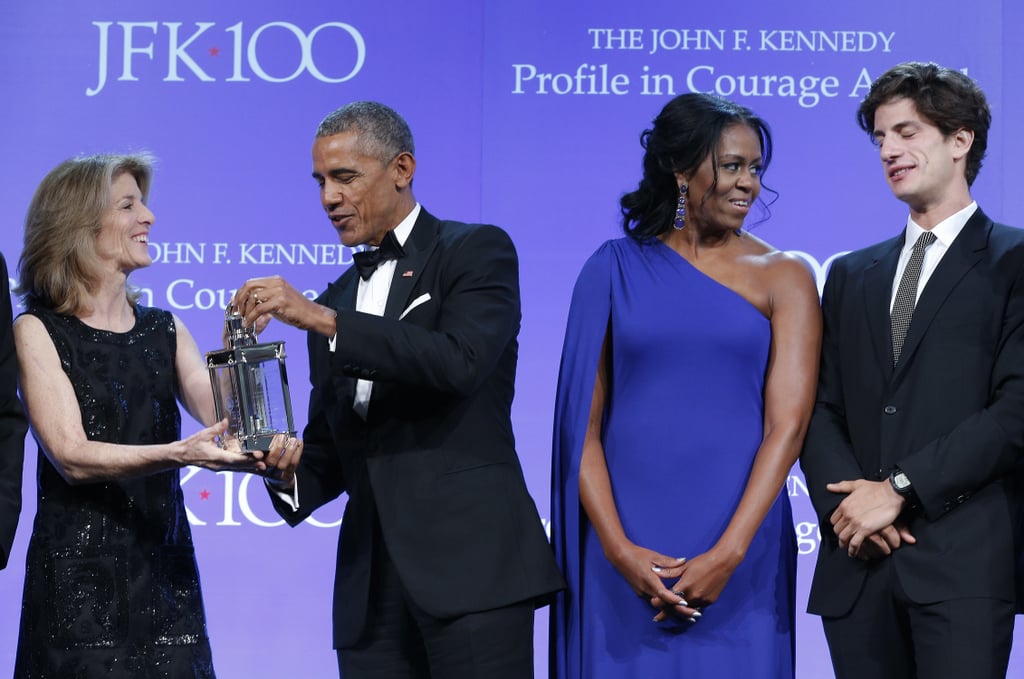 Michelle Obama Blue One Shoulder Dress