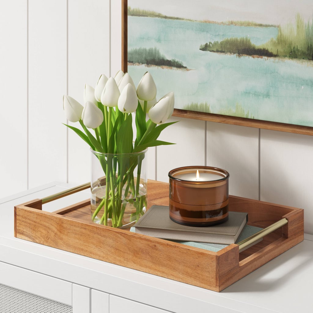 Coffee-Table Tray: Threshold Wood Acacia Serving Tray With Brass Handles
