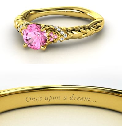 Sierra from Heck Yeah Disney Merch used Gemvara to create these Disney-princess-inspired rings — and they are spot-on, right down to the personalized engraving. You can buy Aurora's ring here!