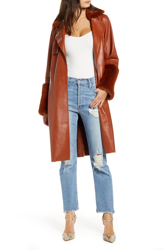 BlankNYC Faux Leather Coat With Faux Fur Trim